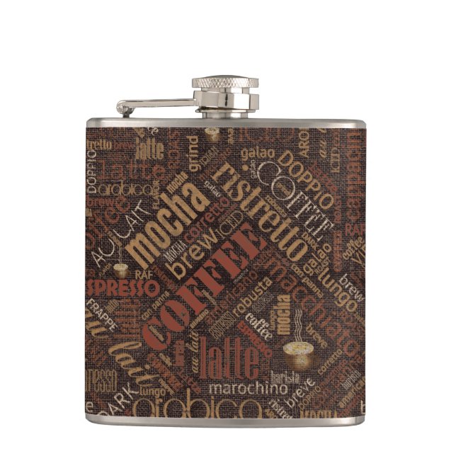 Flasques Café sur Burlap Word Cloud Brown ID283 (Devant)