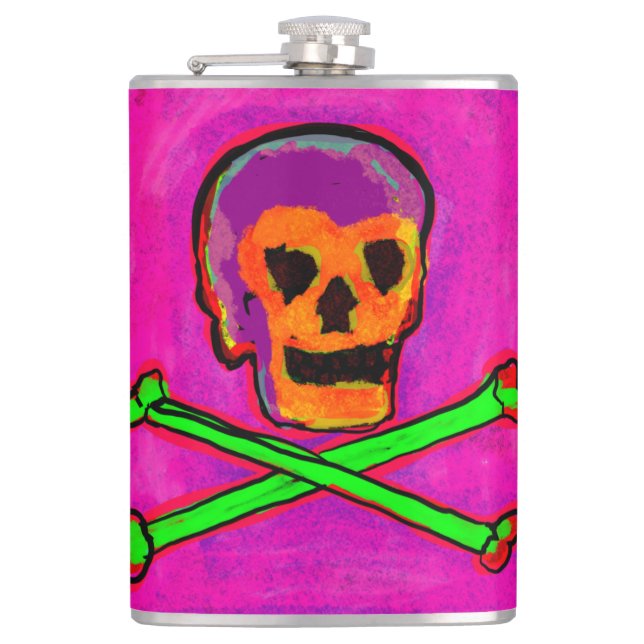 Flasques Calavera Crâne Geek NFT Art rose violet vert (Devant)