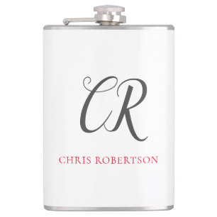 Flasques Calligraphie Monogramme Nom Black Grey Cadeau pers