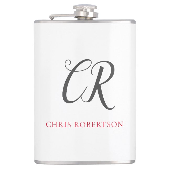 Flasques Calligraphie Monogramme Nom Black Grey Cadeau pers (Devant)