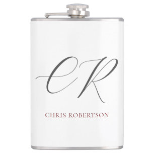 Flasques Calligraphie Monogramme Nom Black White Cadeau per