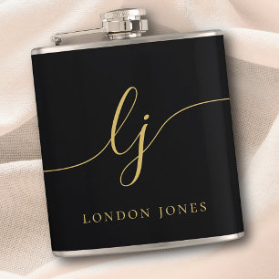 Flasques Calligraphie personnalisée Bachelorette en or noir