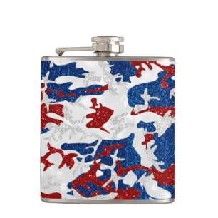 Flasques Camo rouge, blanc et bleu avec paillettes pour le