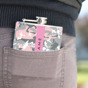 Flasques Camouflage rose et gris Votre nom Personnalisez