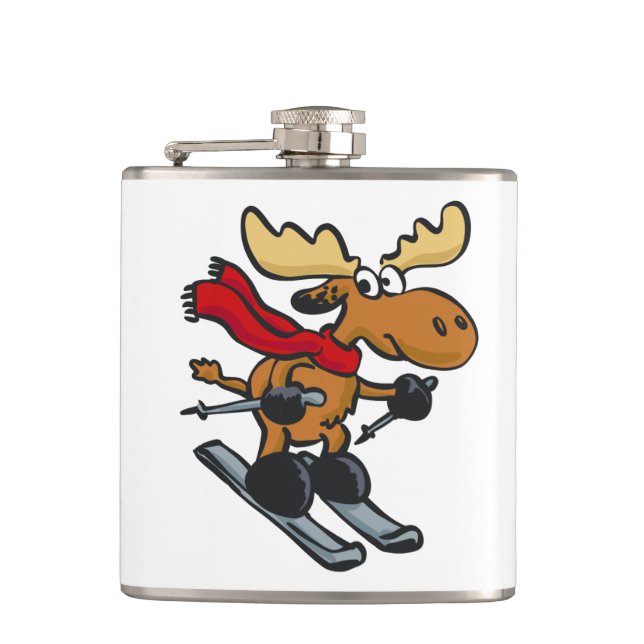 Flasques Caricature de Moose Skier | choisir la couleur arr (Devant)