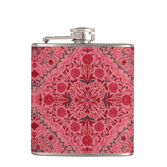 Flasques Carreaux floraux en rouge et pastèque rose (Devant)