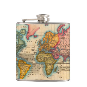 Flasques Carte du Monde 1780 Bonne Antique Planisphère