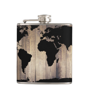 Flasques Carte du monde noir Plaques en bois rustique