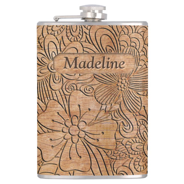 Flasques Carvages en bois Motif floral personnalisé (Devant)