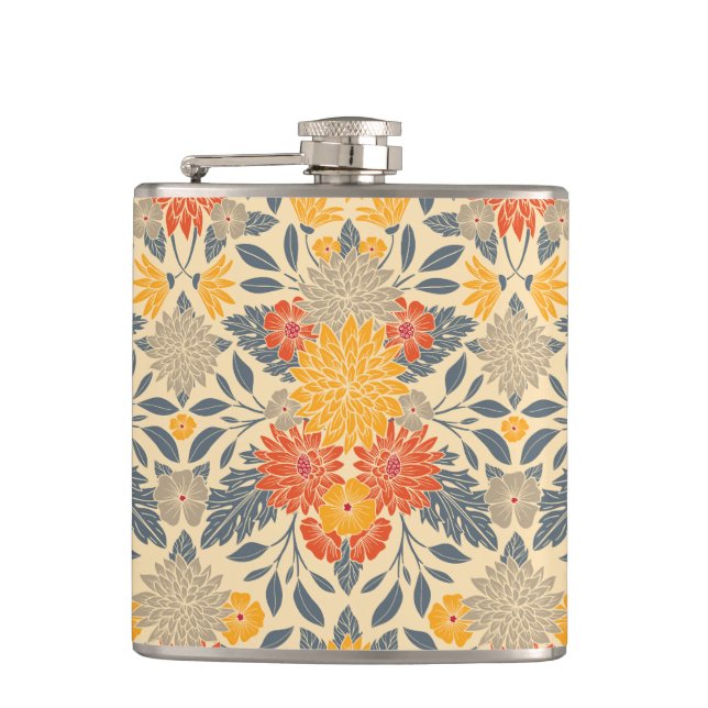 Flasques Chaleureux Jaune, Orange & Bleu Floral (Devant)