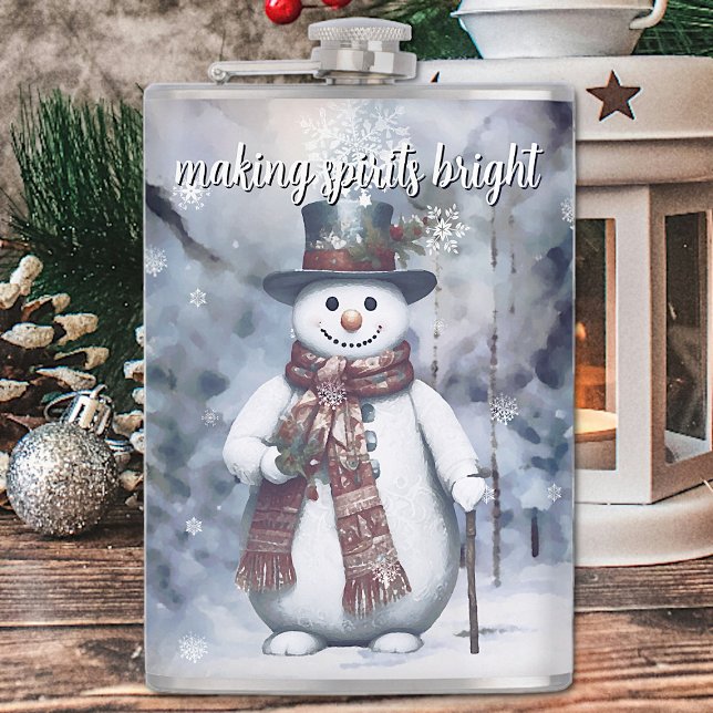 Flasques Charmant Snowman Aquarelle Forêt d'hiver (Charming Snowman Watercolor Winter Forest Flask)
