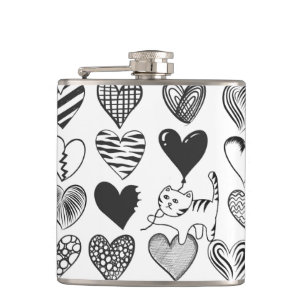 Flasques Chat noir et blanc et Motif de coeur