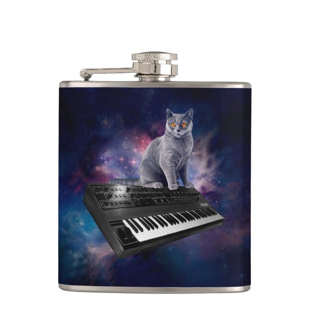 Flasques Chat sur synthétiseur dans l'espace (Devant)
