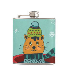 Flasques Chat Whimsical assis dans un thé Noël