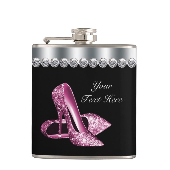 Flasques Chaussures rose parties scintillant rose et noir (Devant)