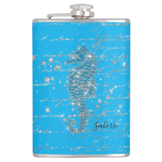 Flasques Cheval de mer Glam Blue et Silver Parties scintill