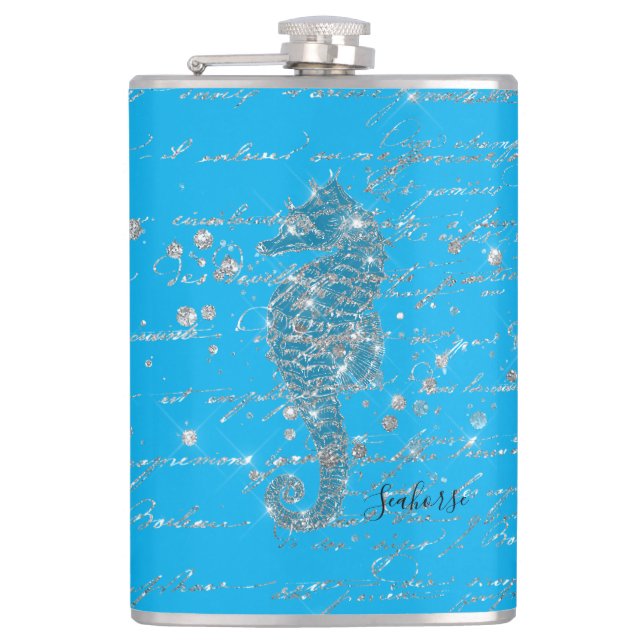 Flasques Cheval de mer Glam Blue et Silver Parties scintill (Devant)
