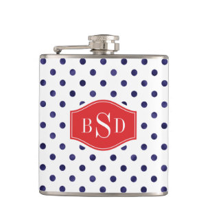 Flasques Chic bleu et blanc motif monogramme