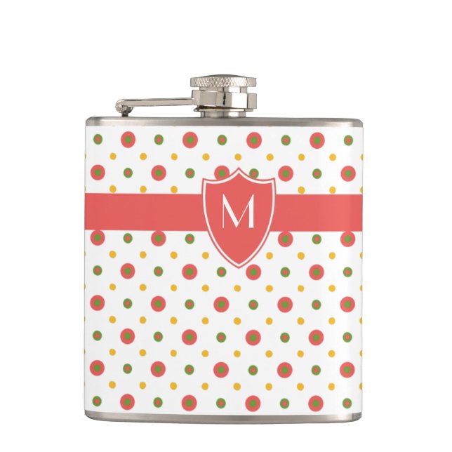 Flasques Chic Monogramme Rouge Blanc Polkas Hip Flask (Devant)
