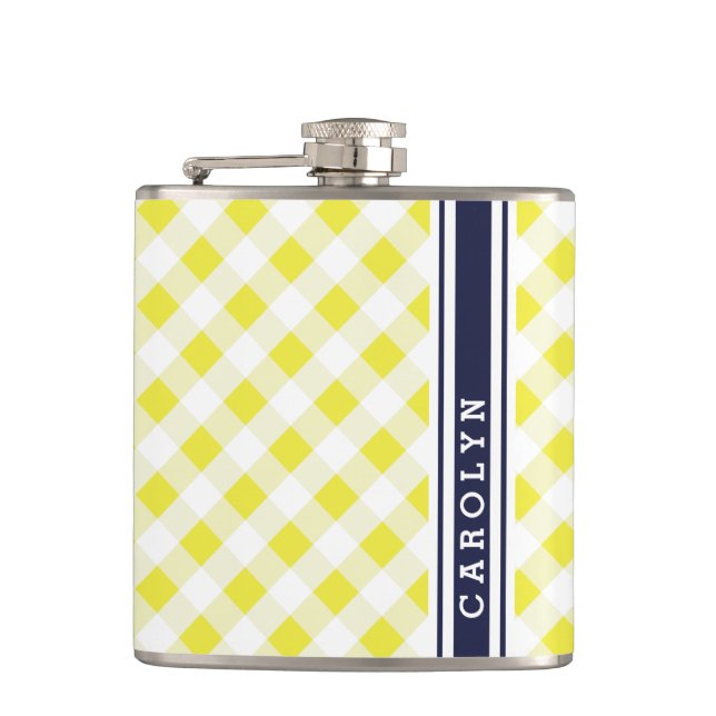 Flasques chic preppy jaune marine en vichy motif monogramme (Devant)