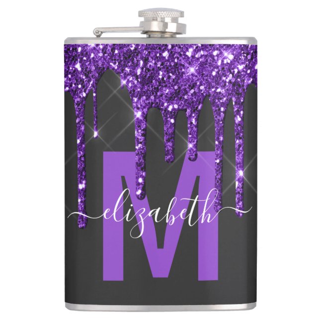 Flasques Chic Purple Driple Parties scintillant Nom du mono (Devant)