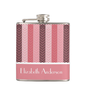 Flasques Chic Rose Chevron Grille Avec Nom