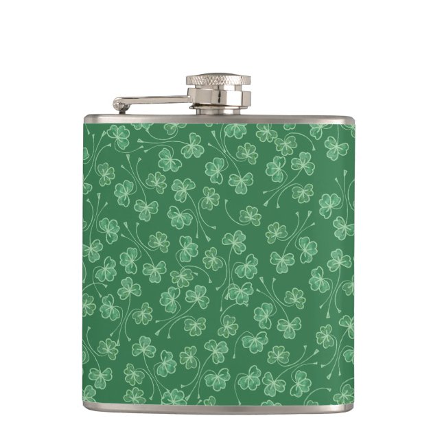 Flasques Chic Shamrocks vert foncé Ditsy Motif Hip Flask (Devant)