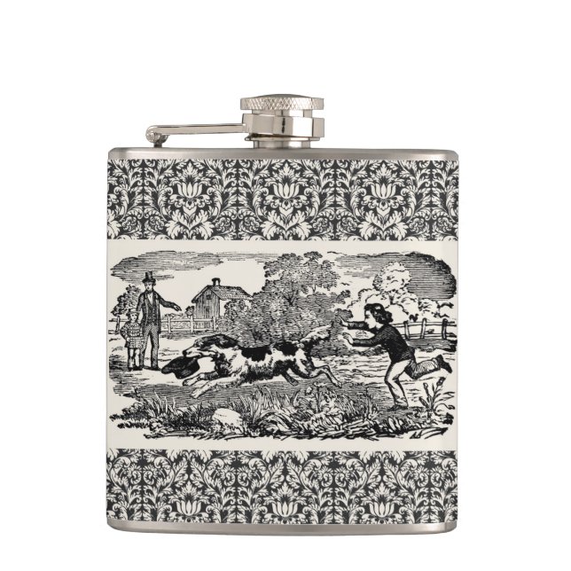 Flasques Chien courant art animal antique illustration vict (Devant)
