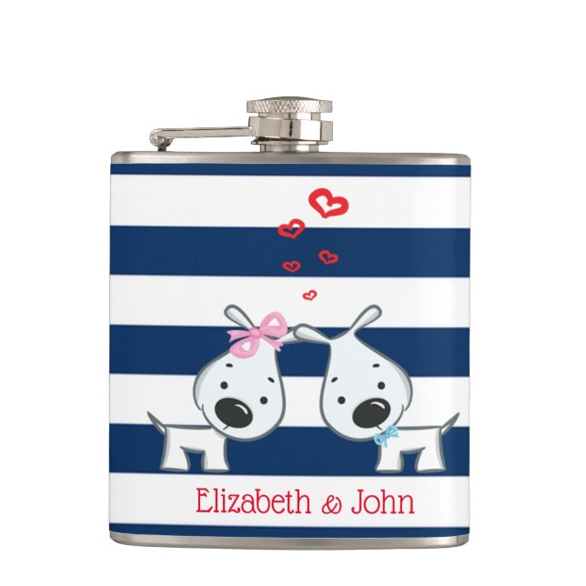 Flasques Chiens adorables en amour sur Striped-Personnalisé (Devant)