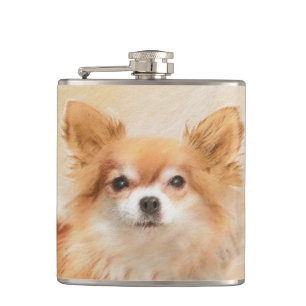 Flasques Chihuahua Peinture de Chien à long Haired Art orig