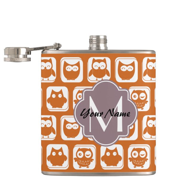 Flasques Chouettes orange monogrammes (Ouvert)