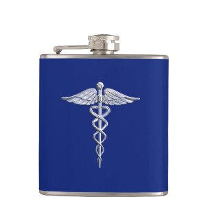 Flasques Chrome comme Caduceus Symbole Médicale Navy Blue