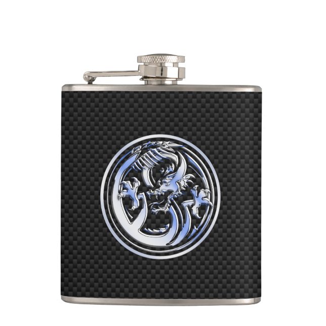 Flasques Chrome Dragon Crest noir Carbone Fibres Impression (Devant)