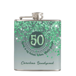 Flasques Cinquante et Parties scintillant verte et devis de