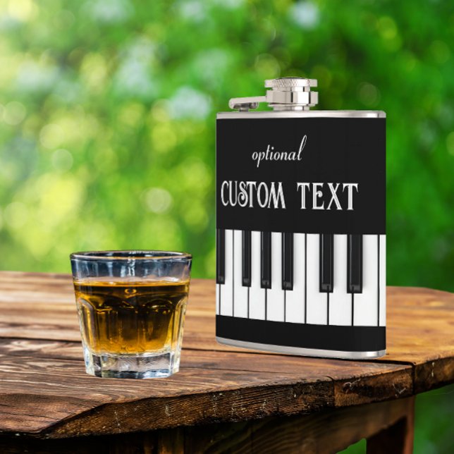 Flasques Clavier de piano et texte personnalisable noir et  (Piano keyboard hip flask with optional text)