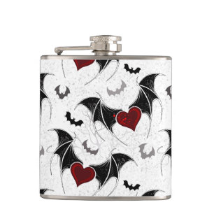 Flasques Coeur d'Halloween avec ailes de chauve-souris noir