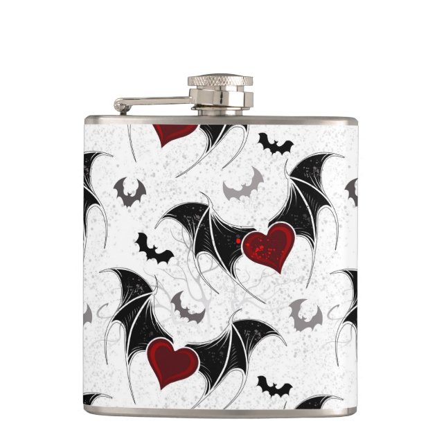 Flasques Coeur d'Halloween avec ailes de chauve-souris noir (Devant)