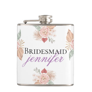 Flasques Cœur floral boho personnalisé blanc