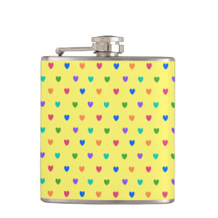 Flasques Coeurs de polka arc-en-ciel sur jaune