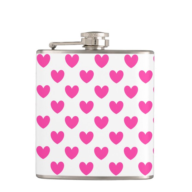 Flasques Coeurs de polka rose Fuchsia sur blanc (Devant)