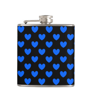 Flasques Coeurs polka bleu sur noir