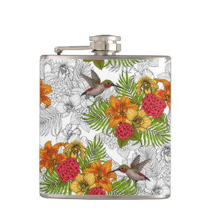 Flasques Colibris et bouquet tropical