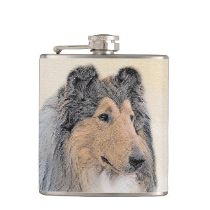 Flasques Collie (Rough) Peinture - Cute Original Chien Art