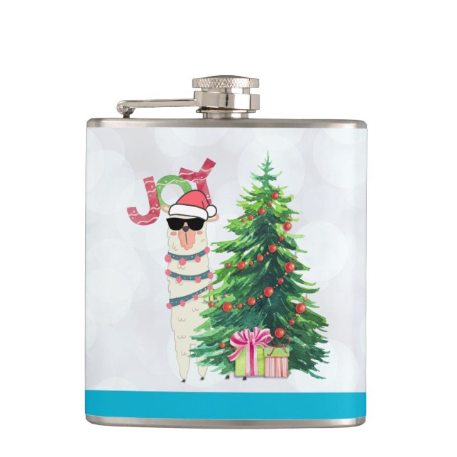 Flasques Cool Llama sur Silver Bokeh & Icy Blue Christmas (Devant)