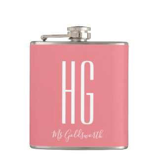 Flasques Coral rose Nom personnalisé Monogramme