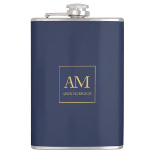 Flasques Couleurs d'or bleu Monogramme Lettres initiales No