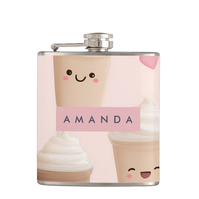 Flasques Coupe de café Kawaii Rose Cute personnalisée (Devant)