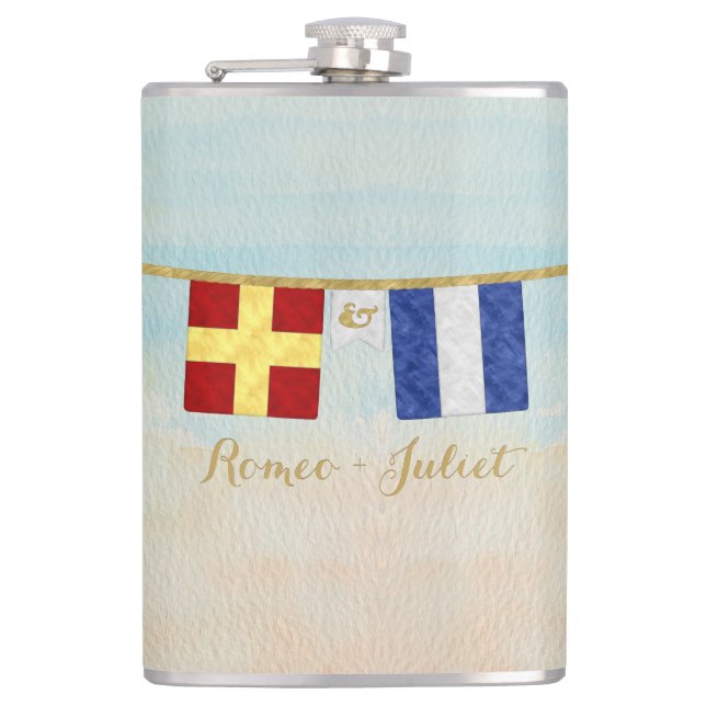 Flasques Couples Monogramme Signal Maritime Drapeaux Aquare (Devant)