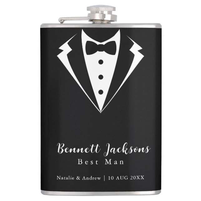 Flasques Cravate Black Tuxedo Meilleur Mariage (Devant)