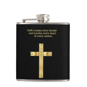 Flasques Croix chrétienne de foi d'or avec l'énonciation